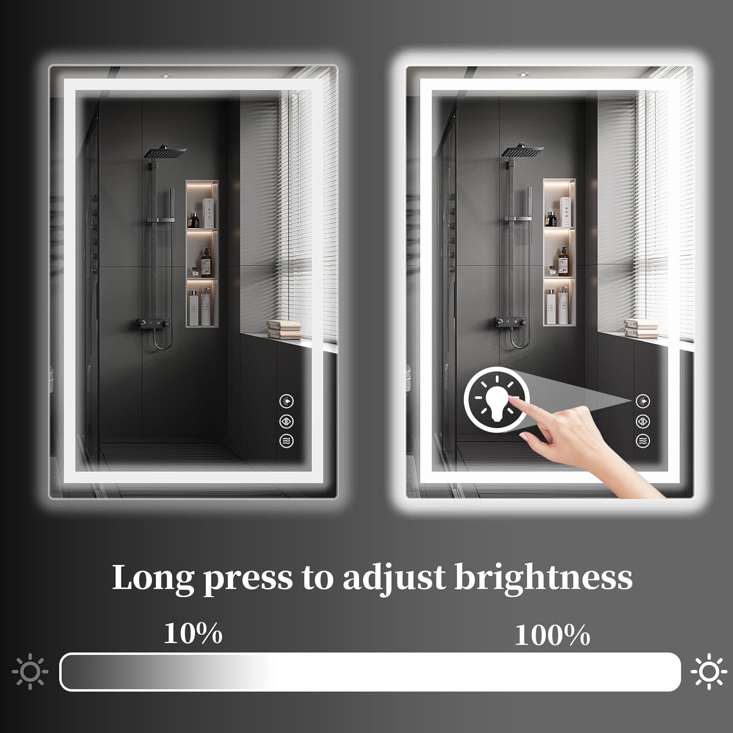 Koonmi - Espejo de baño LED de 30 x 36 pulgadas, retroiluminación + iluminación frontal, espejo de baño LED con luces para pared, 3 colores, antiempañamiento, brillo regulable, función de memoria