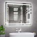 Koonmi - Espejo de baño LED de 30 x 36 pulgadas, retroiluminación + iluminación frontal, espejo de baño LED con luces para pared, 3 colores, antiempañamiento, brillo regulable, función de memoria