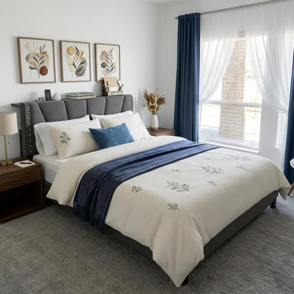 Cama Camera, marco de cama de terciopelo con cabecero y luz LED, marco de cama de plataforma para dormitorio, apartamento, dormitorio estudiantil, sin ruido, fácil montaje
