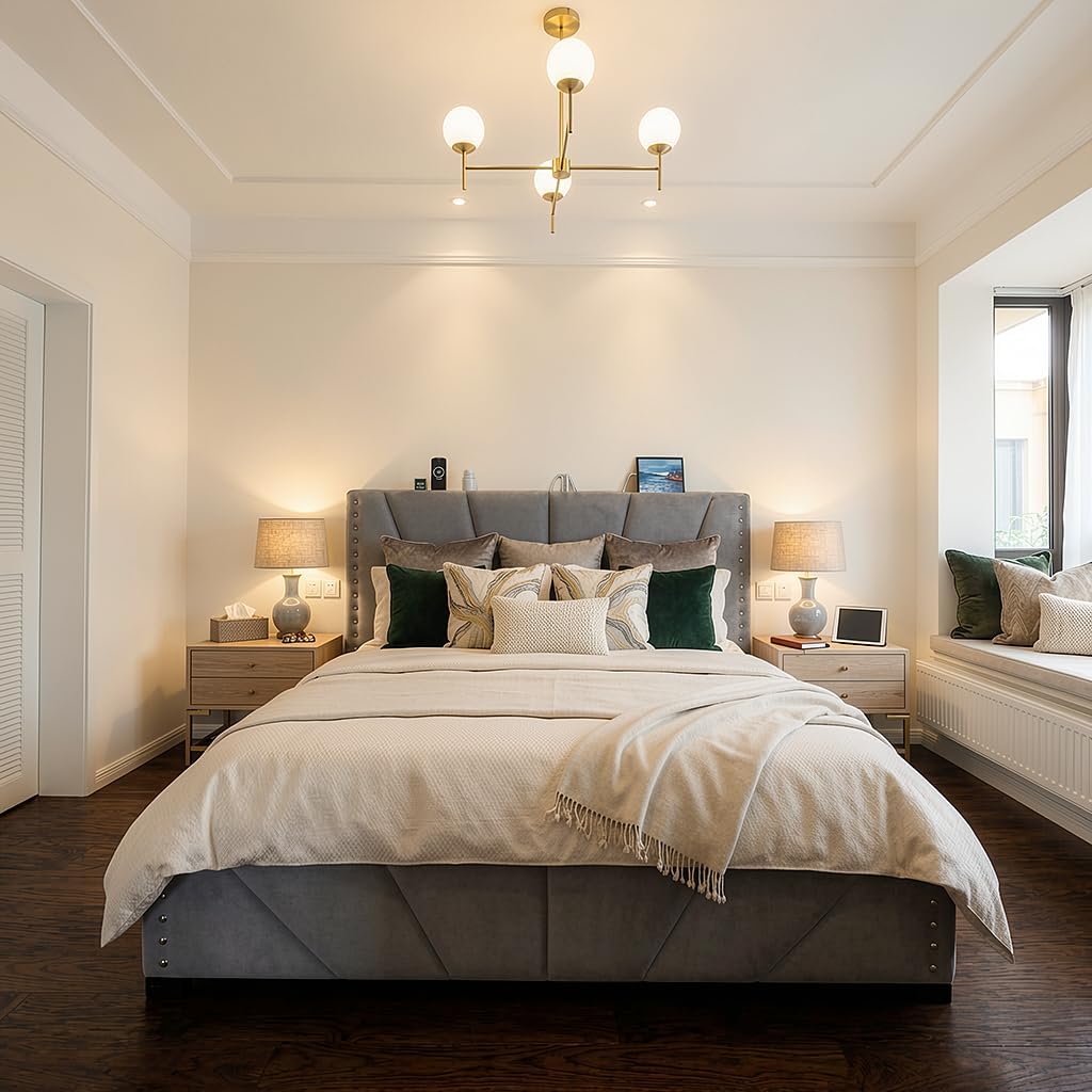 Cama Camera, marco de cama de terciopelo con cabecero y luz LED, marco de cama de plataforma para dormitorio, apartamento, dormitorio estudiantil, sin ruido, fácil montaje