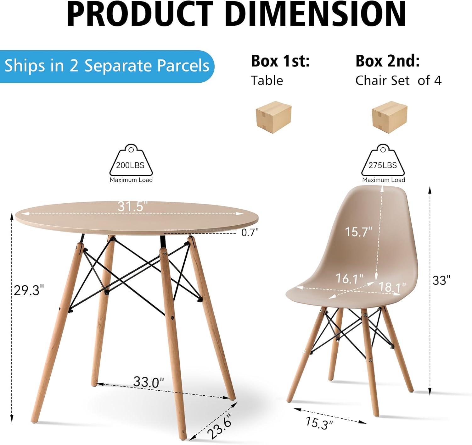 Juego de mesa de comedor redonda de 5 piezas, juego de mesa pequeña de 80 cm de cocina con 4 sillas que ahorran espacio, asientos de plástico, patas de madera maciza, para sala de estar