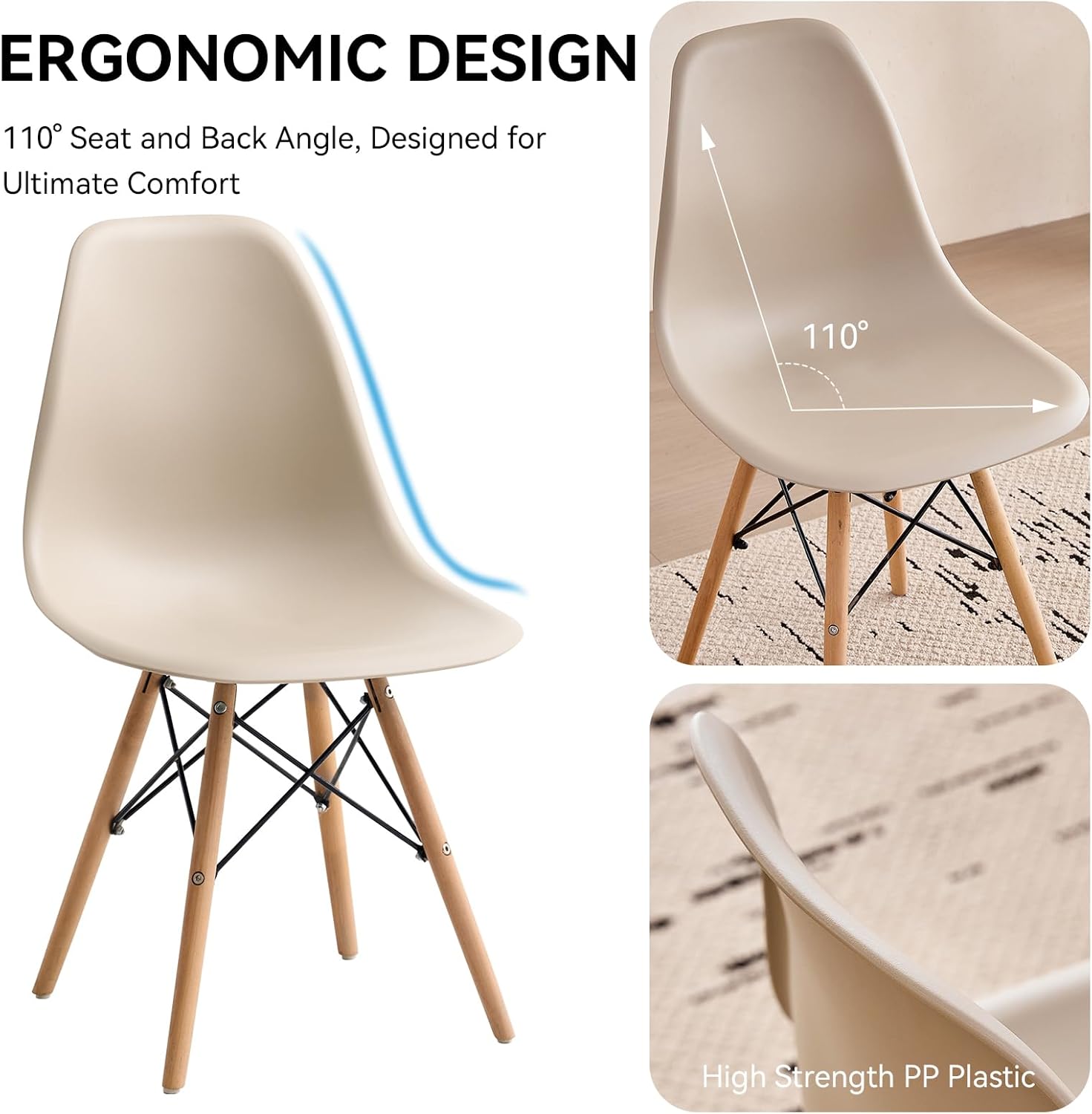 Juego de mesa de comedor redonda de 5 piezas, juego de mesa pequeña de 80 cm de cocina con 4 sillas que ahorran espacio, asientos de plástico, patas de madera maciza, para sala de estar
