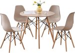 Juego de mesa de comedor redonda de 5 piezas, juego de mesa pequeña de 80 cm de cocina con 4 sillas que ahorran espacio, asientos de plástico, patas de madera maciza, para sala de estar
