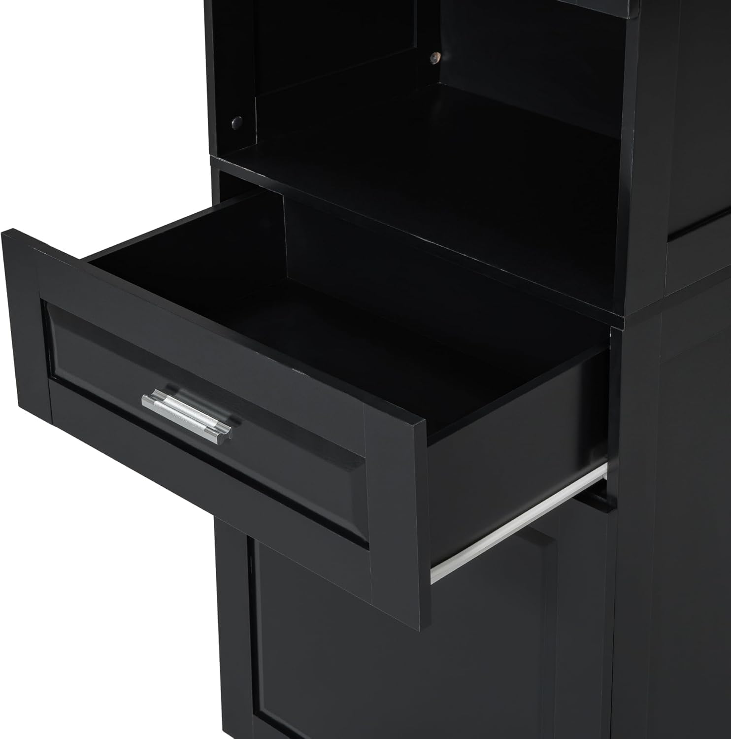Virubi Gabinete y cajón de ropa sucia inclinable, armario de almacenamiento alto de madera para cuarto de baño con puertas y estantes ajustables, independiente (negro)