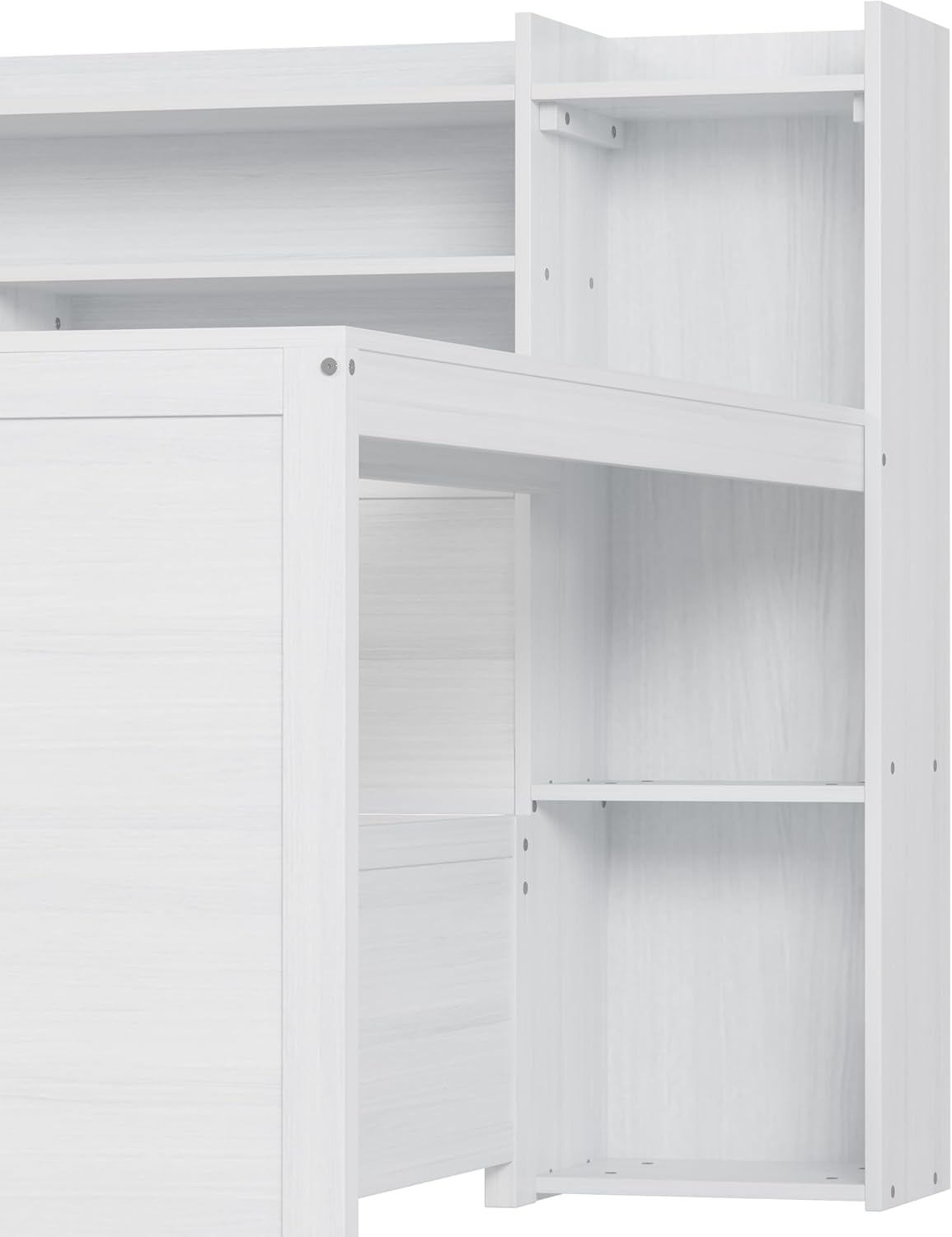 Bellemave Sofá cama de tamaño individual con cama nido y escritorio, sofá cama de madera con estantes de almacenamiento, color blanco antiguo