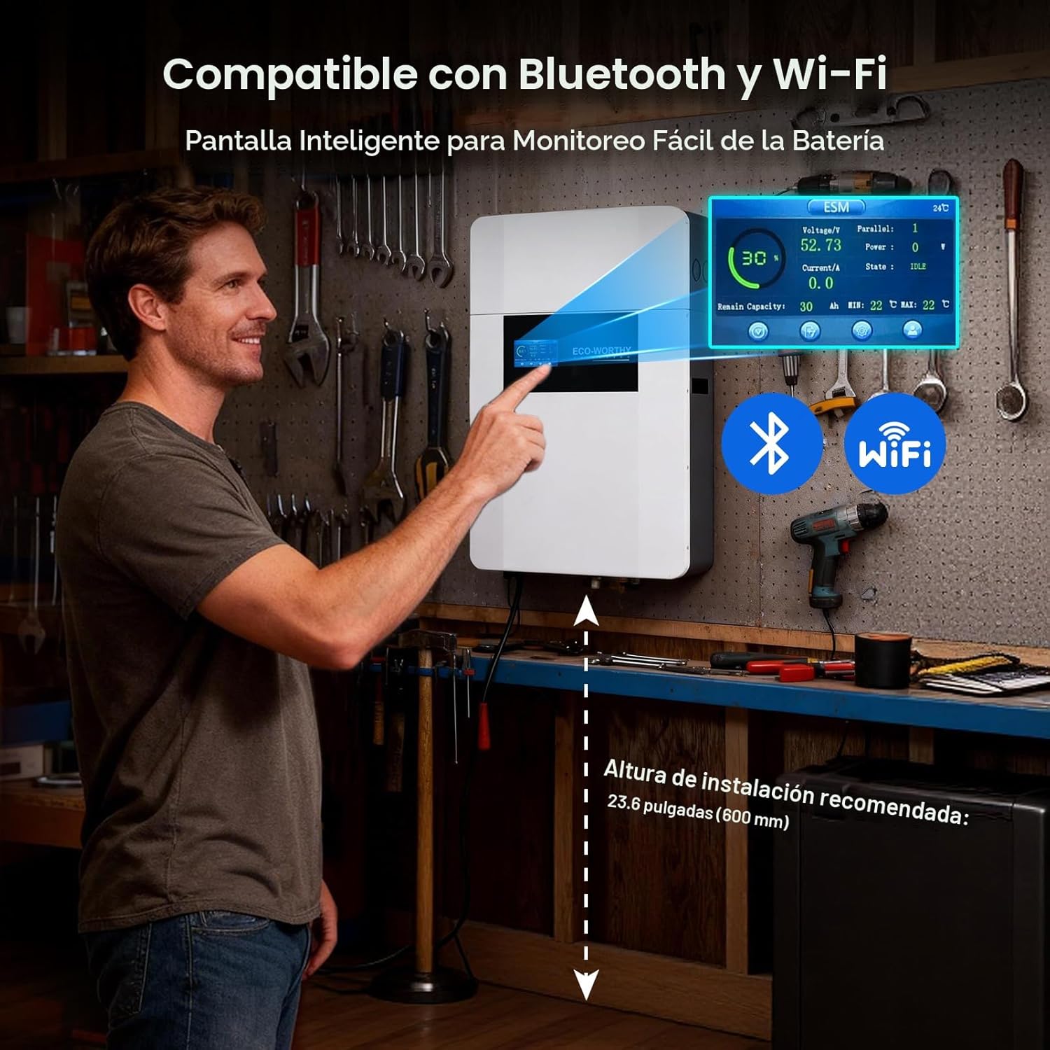 ECO-WORTHY Batería de litio LiFePO4 para interiores de 48 V 100 Ah con caja de conductos, Bluetooth y WiFi, protección a baja temperatura, para sistemas fuera de la red, alimentación de respaldo para el hogar