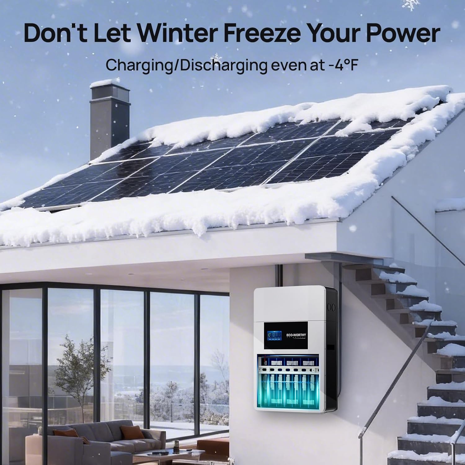 ECO-WORTHY Batería de litio LiFePO4 para interiores de 48 V 100 Ah con caja de conductos, Bluetooth y WiFi, protección a baja temperatura, para sistemas fuera de la red, alimentación de respaldo para el hogar