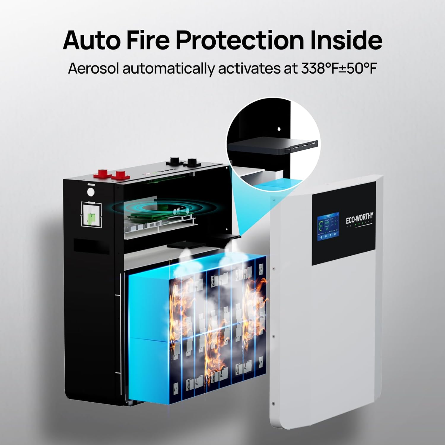 ECO-WORTHY Batería de litio LiFePO4 para interiores de 48 V 100 Ah con caja de conductos, Bluetooth y WiFi, protección a baja temperatura, para sistemas fuera de la red, alimentación de respaldo para el hogar