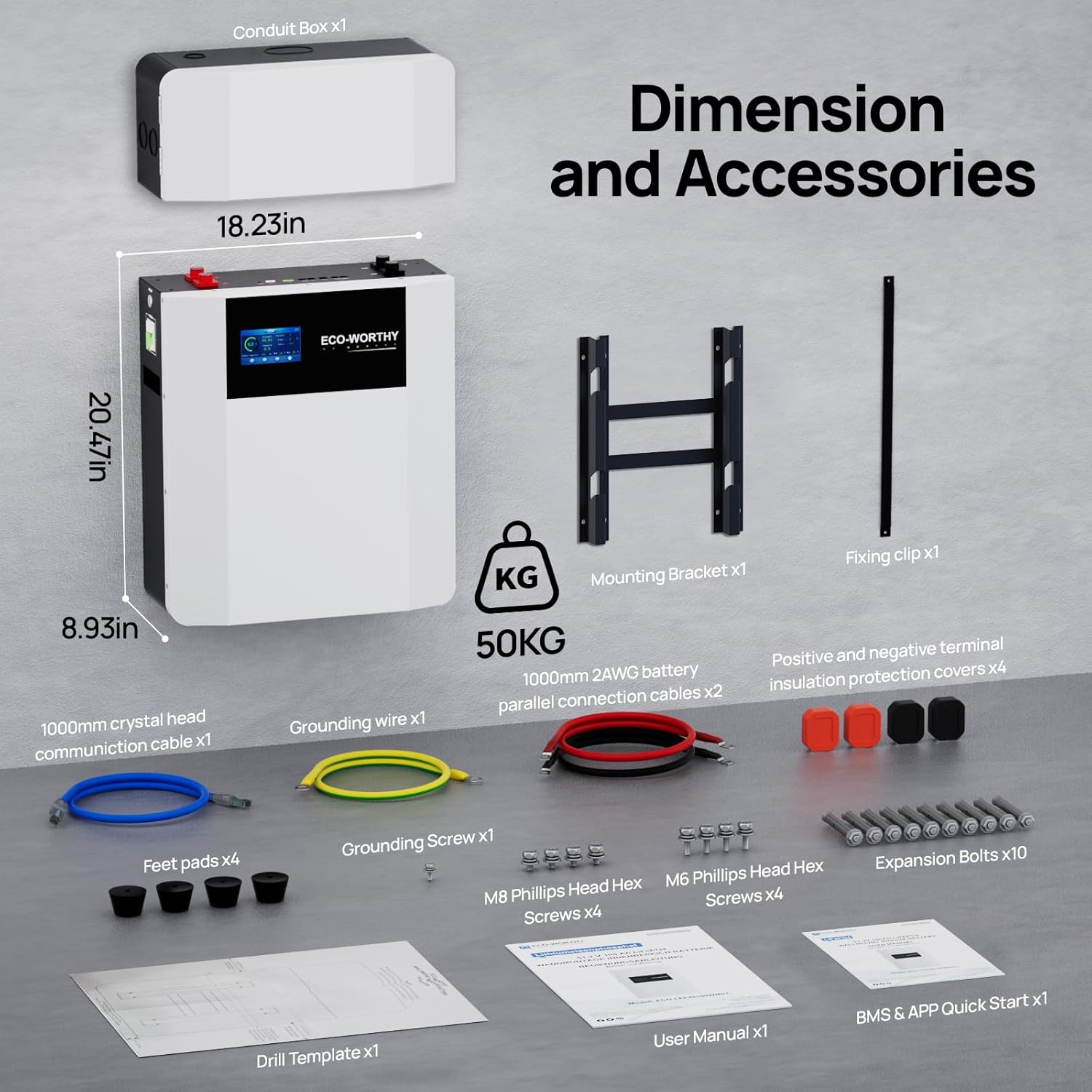 ECO-WORTHY Batería de litio LiFePO4 para interiores de 48 V 100 Ah con caja de conductos, Bluetooth y WiFi, protección a baja temperatura, para sistemas fuera de la red, alimentación de respaldo para el hogar