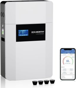 ECO-WORTHY Batería de litio LiFePO4 para interiores de 48 V 100 Ah con caja de conductos, Bluetooth y WiFi, protección a baja temperatura, para sistemas fuera de la red, alimentación de respaldo para el hogar