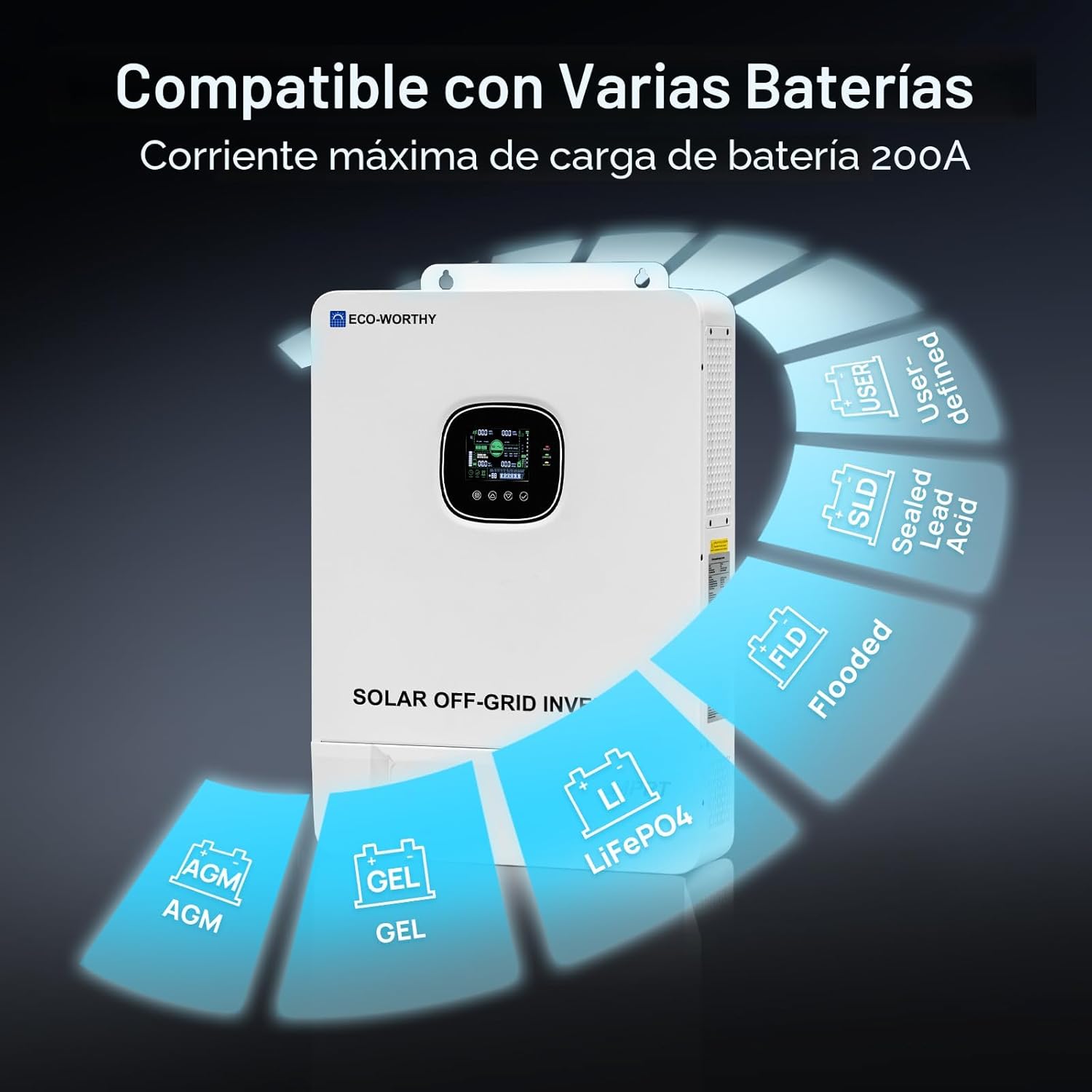ECO-WORTHY Inversor solar UL1741 de 10000W DC 48V con WiFi, salida de CA 120V/240V, soporte paralelo, 2 controladores solares MPPT integrados, carga máxima de batería de 200 A, paralelo hasta 6 unidades de cargador inversor de 48 V