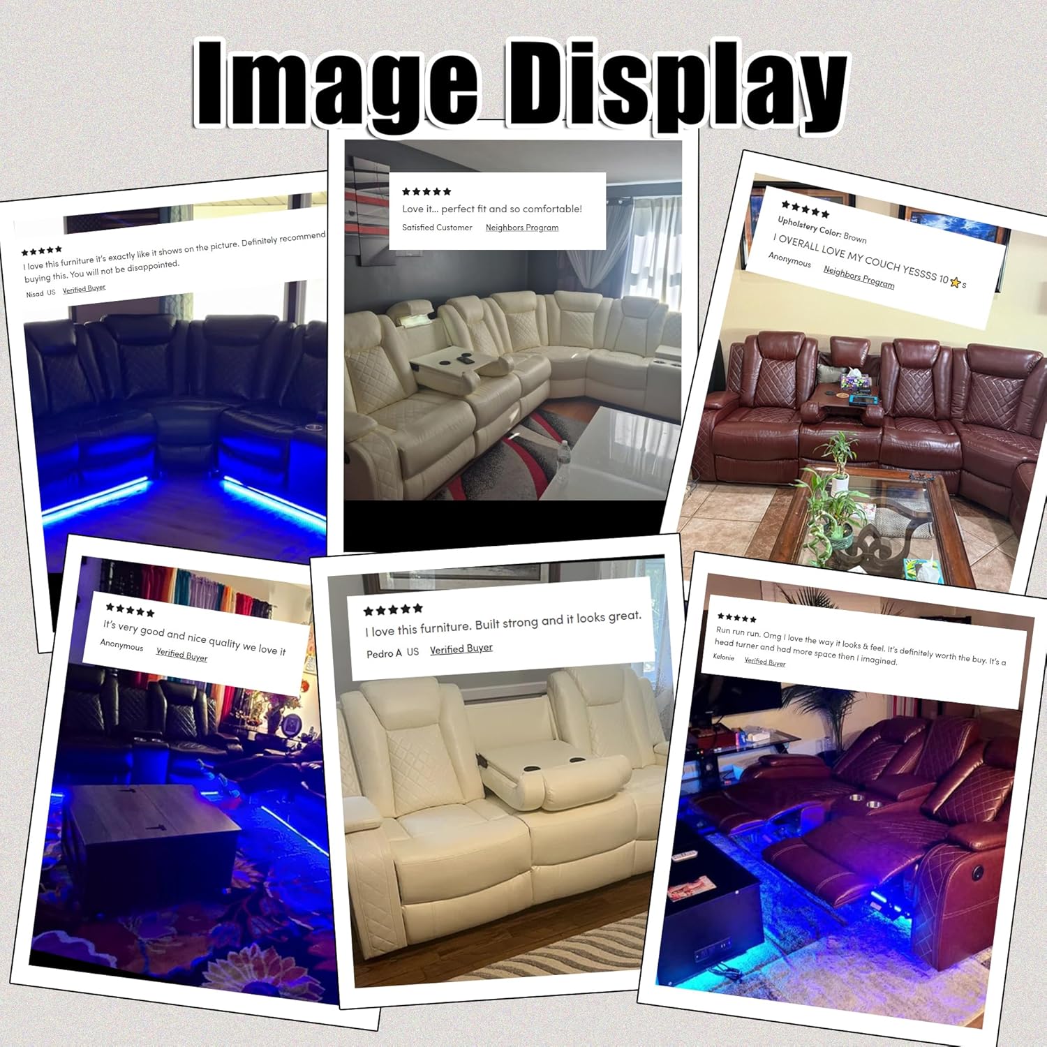 Sofá reclinable de cuero eléctrico con luces LED, sofá reclinable eléctrico, sofá de cuero con mesa auxiliar/almacenamiento de brazos para sala de estar, cine en casa (negro, 3 plazas)