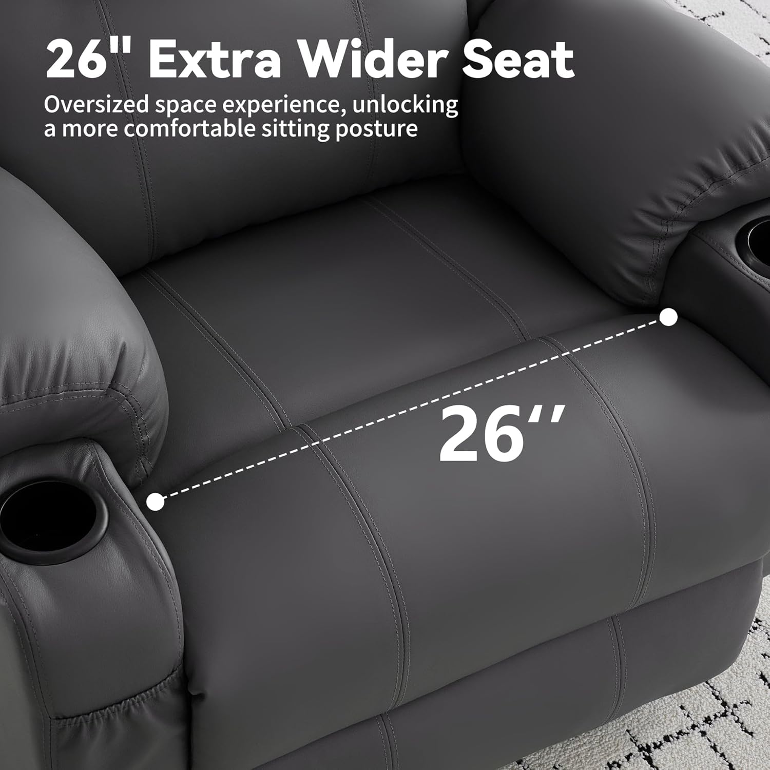 Korser Silla reclinable de gran tamaño, reclinable giratorio de 360° para adultos, silla reclinable giratoria con calor y masaje, reclinable manual con control remoto y portavasos para sala de estar
