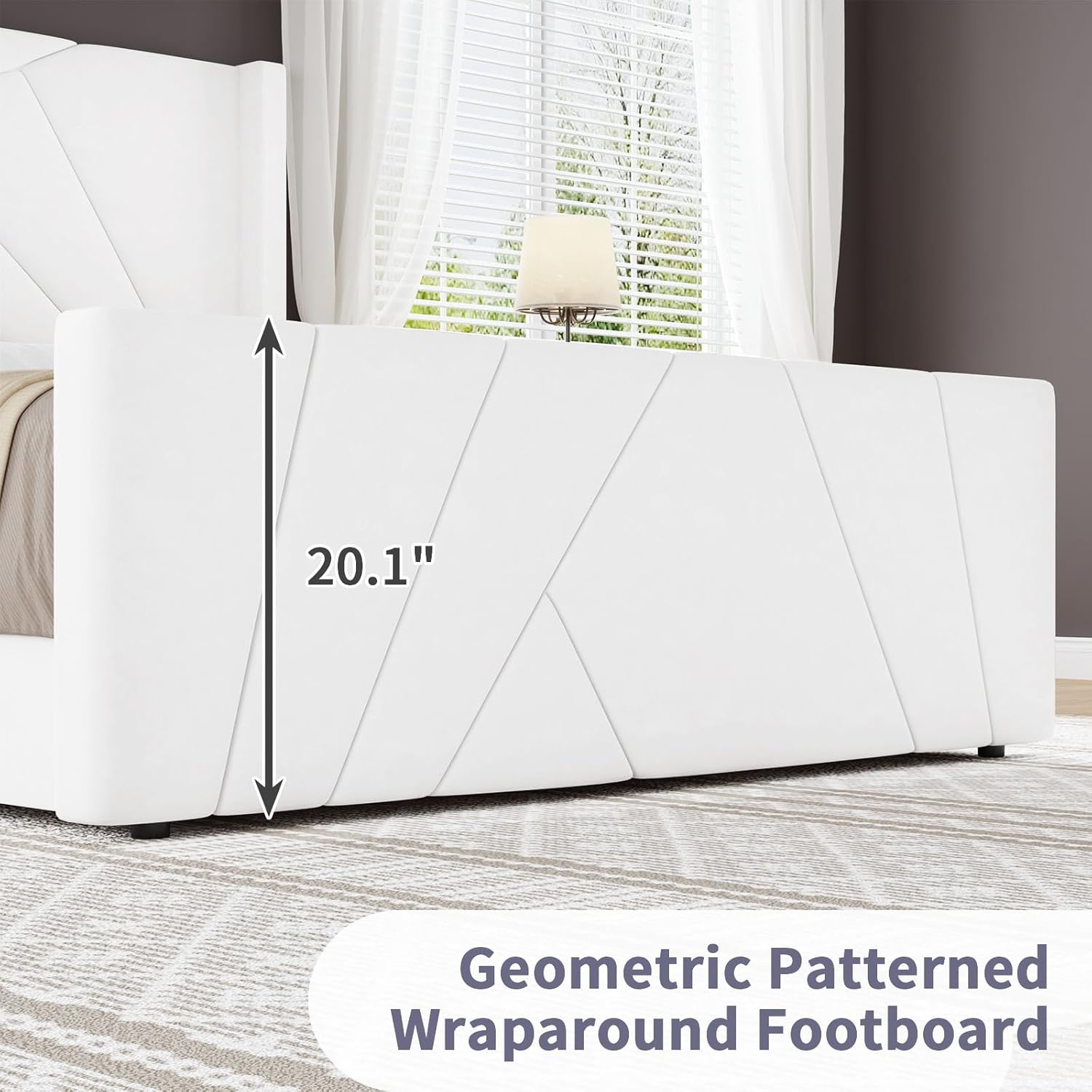 BarnFurin Marco de Cama Tamaño Queen, Cama Plataforma Tapizada en Terciopelo con Cabecero y Pie de Cama con Capitoné Geométrico, Diseño Wingback, Base para Colchón con Listones de Madera, Blanco Crema