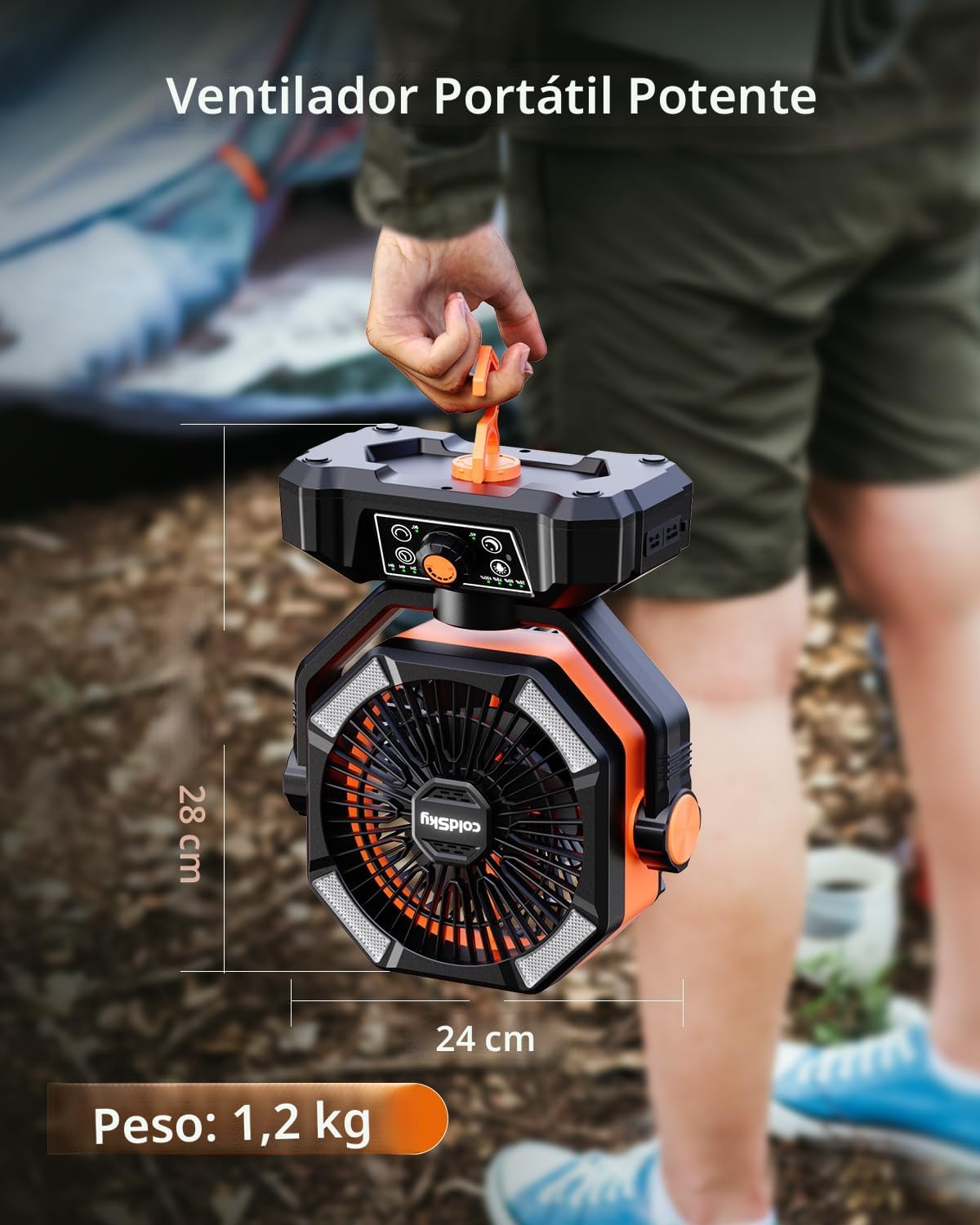 coldSky Ventilador de camping de 20,000 mAh con motor dual, ventilador operado con batería con 4 linternas LED, ventilador de escritorio de 8 velocidades con control remoto, ventilador portátil para