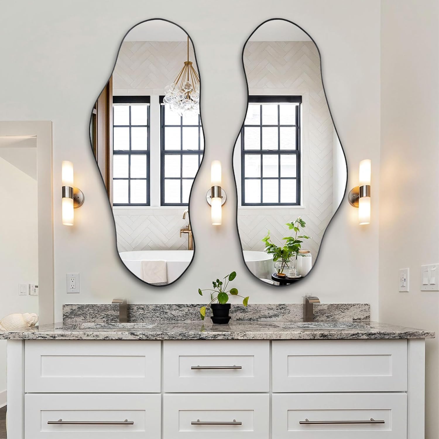 Espejo irregular grande, espejo de pared asimétrico de 47.2 x 21.4 pulgadas, espejos de forma única, modernos espejos abstractos sin marco para sala de estar, baño, dormitorio, entrada