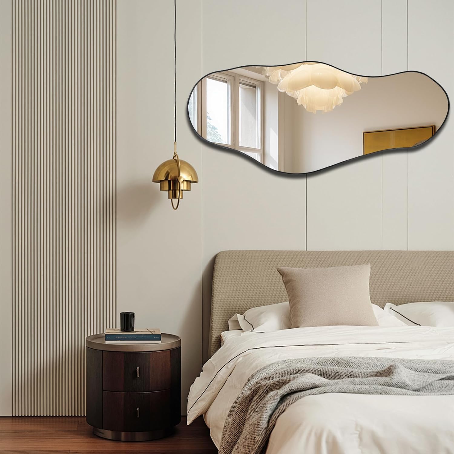 Espejo irregular grande, espejo de pared asimétrico de 47.2 x 21.4 pulgadas, espejos de forma única, modernos espejos abstractos sin marco para sala de estar, baño, dormitorio, entrada