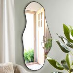 Espejo irregular grande, espejo de pared asimétrico de 47.2 x 21.4 pulgadas, espejos de forma única, modernos espejos abstractos sin marco para sala de estar, baño, dormitorio, entrada