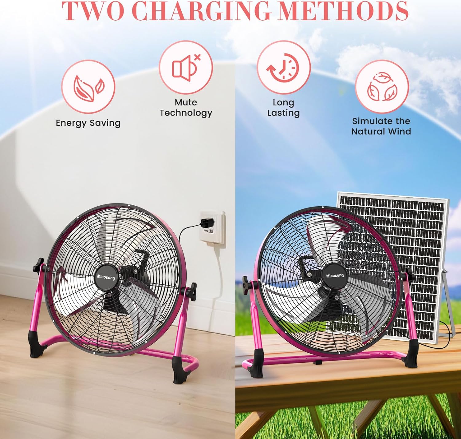 Ventilador portátil de 18 pulgadas, funciona con pilas, ventilador de campamento inalámbrico recargable para exteriores, salida USB, inclinación de 360°, tiempo de funcionamiento de 10 ~ 60 horas, silencioso, inalámbrico, hoja de metal, para viajes, glori