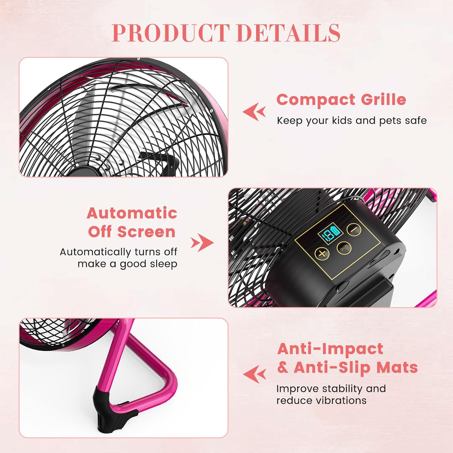 Ventilador portátil de 18 pulgadas, funciona con pilas, ventilador de campamento inalámbrico recargable para exteriores, salida USB, inclinación de 360°, tiempo de funcionamiento de 10 ~ 60 horas, silencioso, inalámbrico, hoja de metal, para viajes, glori