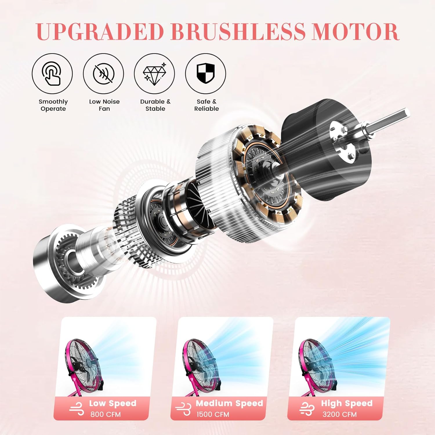 Ventilador portátil de 18 pulgadas, funciona con pilas, ventilador de campamento inalámbrico recargable para exteriores, salida USB, inclinación de 360°, tiempo de funcionamiento de 10 ~ 60 horas, silencioso, inalámbrico, hoja de metal, para viajes, glori