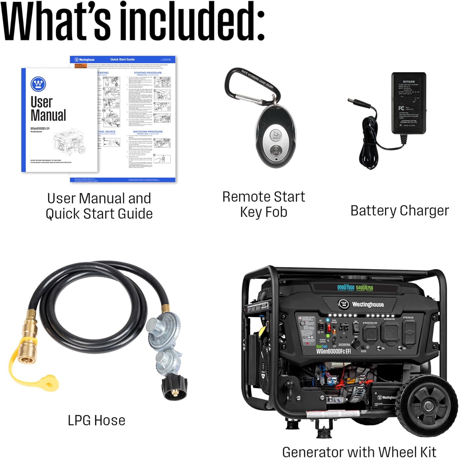 Westinghouse - Generador portátil de respaldo para el hogar de 7500 W pico EFI de combustible dual, arranque eléctrico remoto, conmutador de transferencia listo, alimentado por gas y propano, sensor
