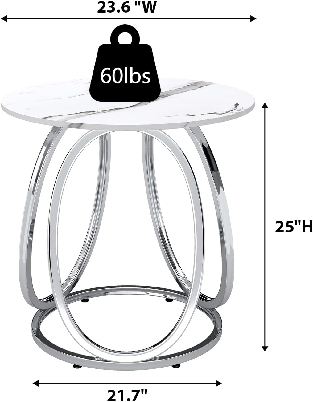 O&K FURNITURE Mesa auxiliar plateada, mesa auxiliar redonda con vetas de mármol sintético, mesita de noche moderna para dormitorio, sala de estar, oficina en casa, 1 unidad
