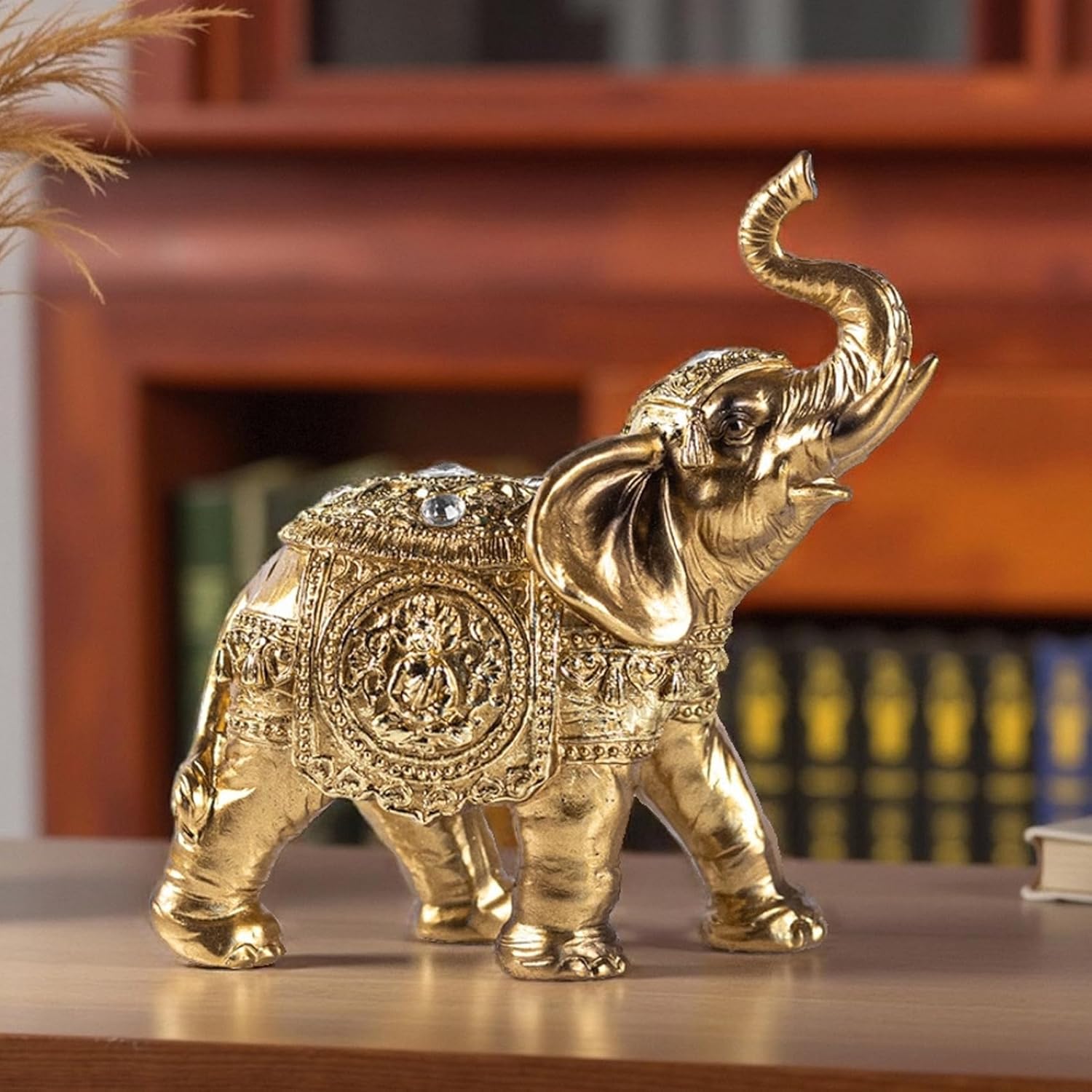 Estatua de elefante dorado, decoración de elefante, figura decorativa Art Deco moderna, escultura de resina para el hogar, sala de estar, oficina