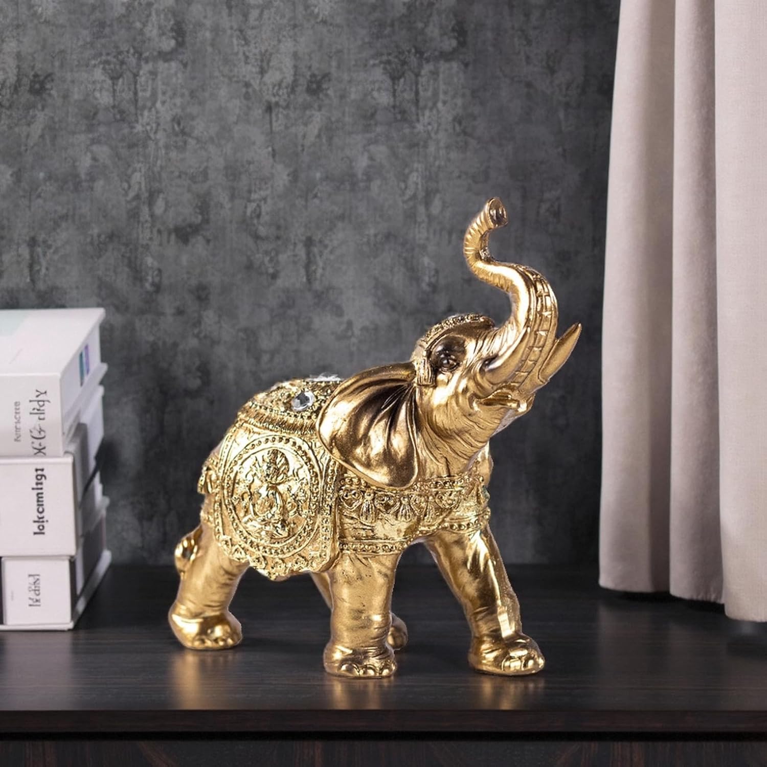 Estatua de elefante dorado, decoración de elefante, figura decorativa Art Deco moderna, escultura de resina para el hogar, sala de estar, oficina
