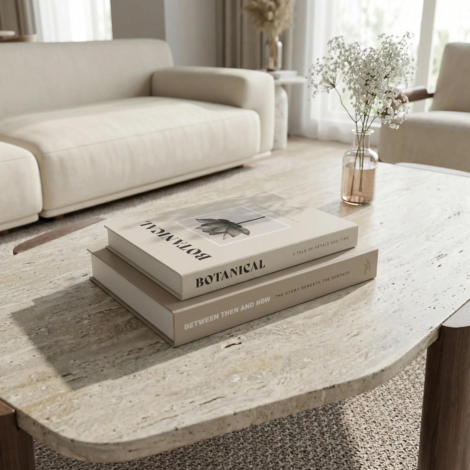 ZICOTO Hermosos Libros Decorativos – Juego de 2 cajas que mejoran la decoración de tu mesa de centro, estantería o repisa de chimenea – Libros estéticos falsos/de imitación para decoración moderna del