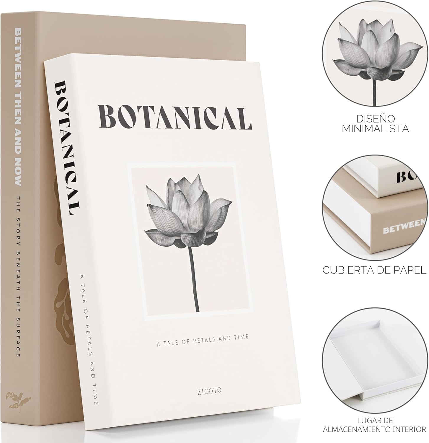 ZICOTO Hermosos Libros Decorativos – Juego de 2 cajas que mejoran la decoración de tu mesa de centro, estantería o repisa de chimenea – Libros estéticos falsos/de imitación para decoración moderna del