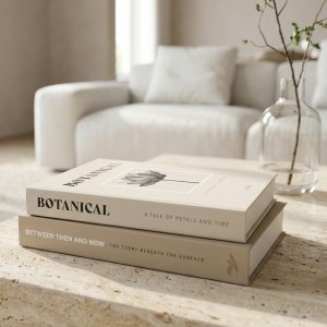 ZICOTO Hermosos Libros Decorativos – Juego de 2 cajas que mejoran la decoración de tu mesa de centro, estantería o repisa de chimenea – Libros estéticos falsos/de imitación para decoración moderna del