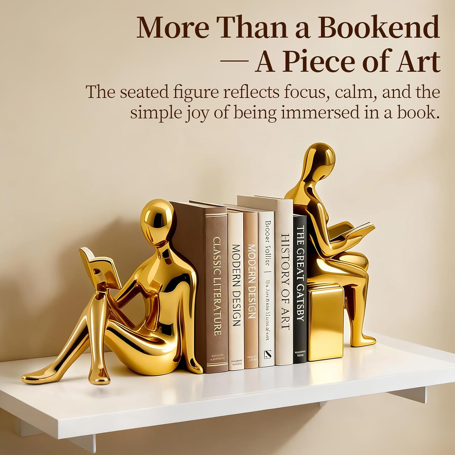Juego de sujetalibros decorativos, extremos de libros de cerámica para estantes, tapón estético para libros de oficina en casa, estatuas de soporte para libros de lectura para estantería, dormitorio