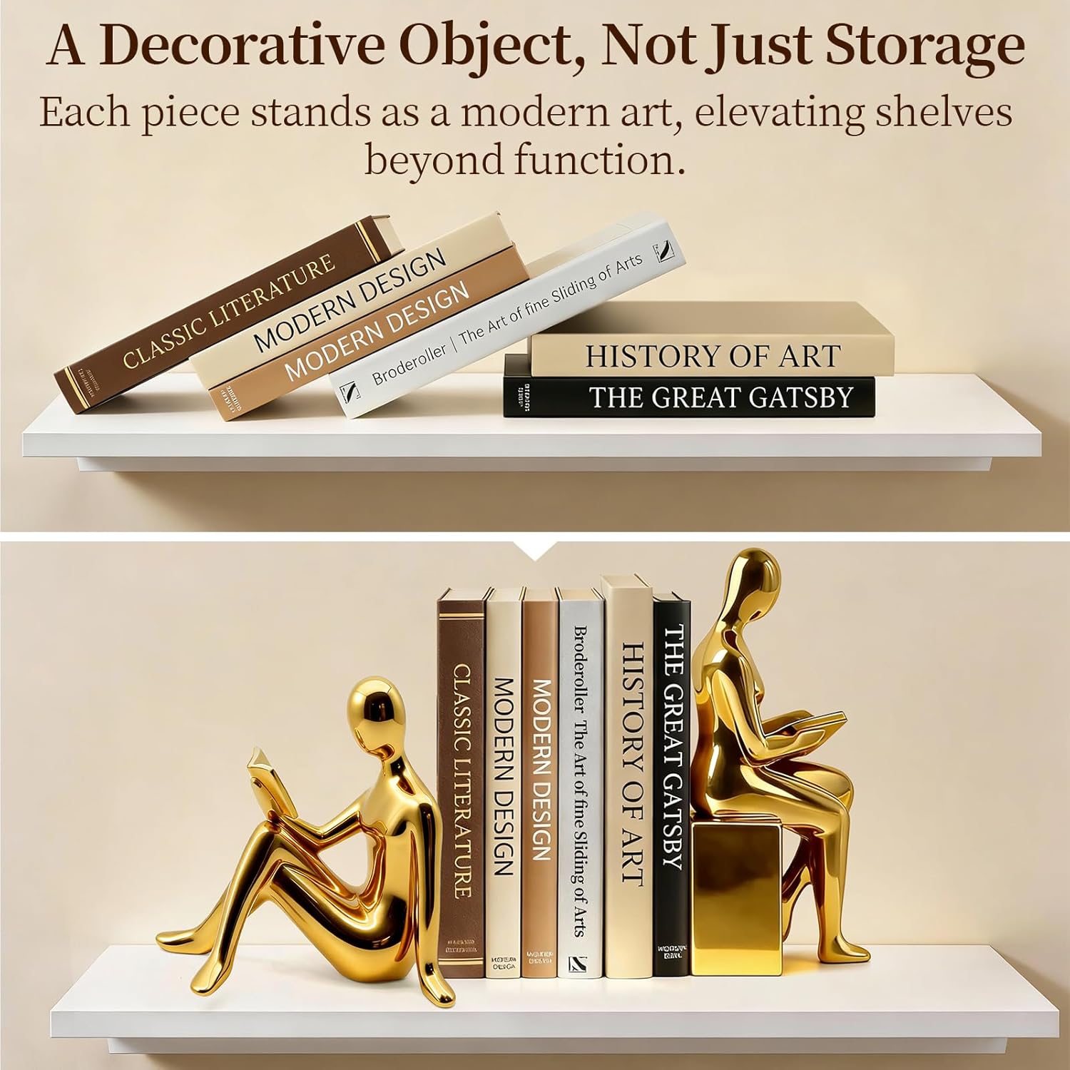Juego de sujetalibros decorativos, extremos de libros de cerámica para estantes, tapón estético para libros de oficina en casa, estatuas de soporte para libros de lectura para estantería, dormitorio
