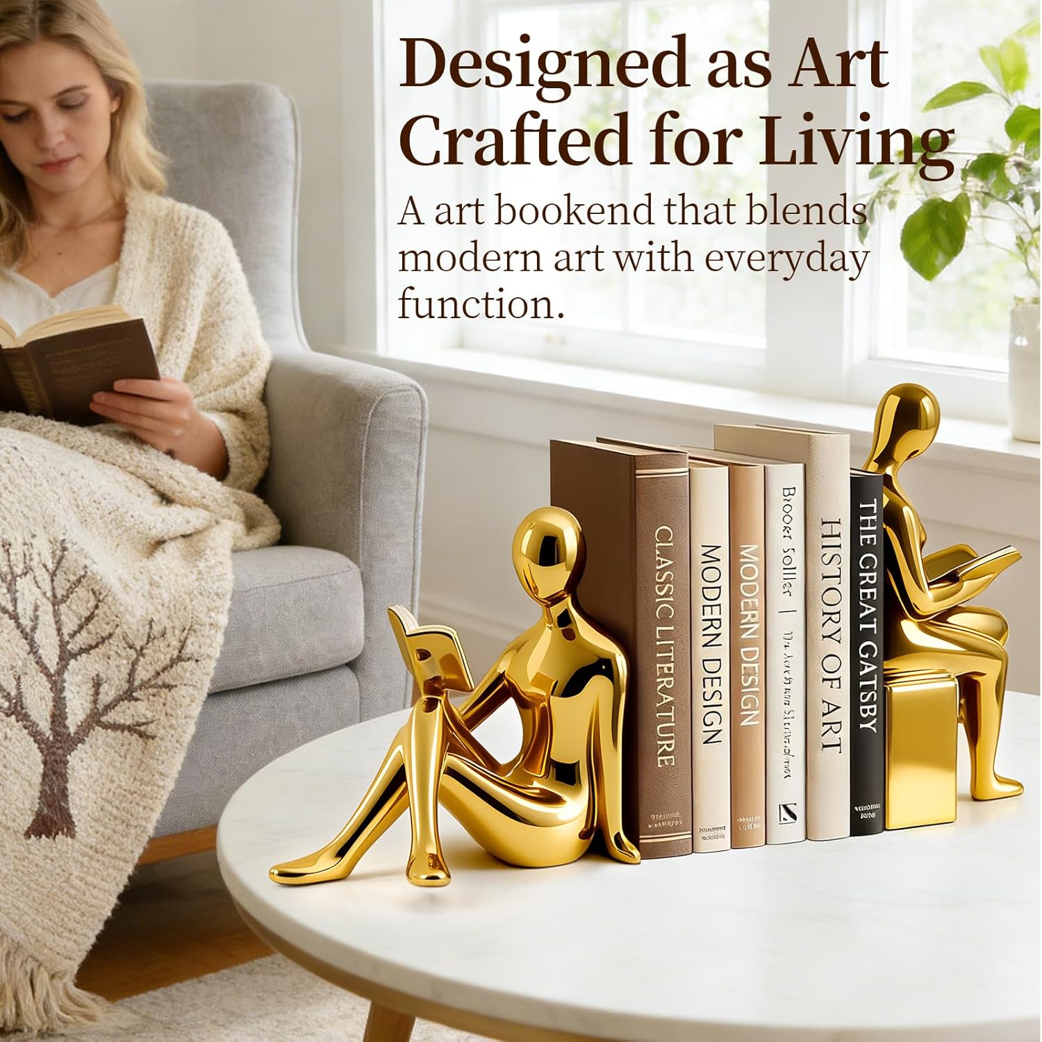 Juego de sujetalibros decorativos, extremos de libros de cerámica para estantes, tapón estético para libros de oficina en casa, estatuas de soporte para libros de lectura para estantería, dormitorio