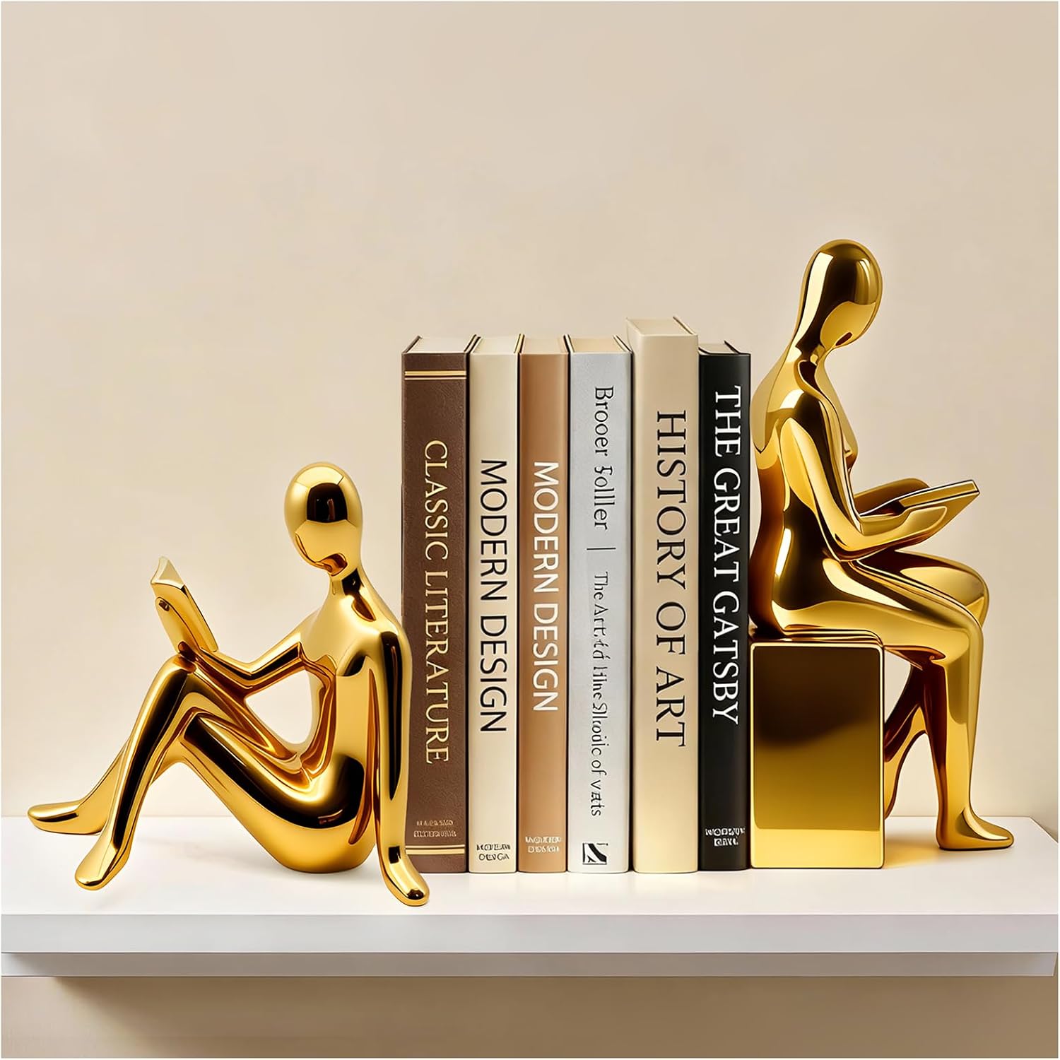 Juego de sujetalibros decorativos, extremos de libros de cerámica para estantes, tapón estético para libros de oficina en casa, estatuas de soporte para libros de lectura para estantería, dormitorio