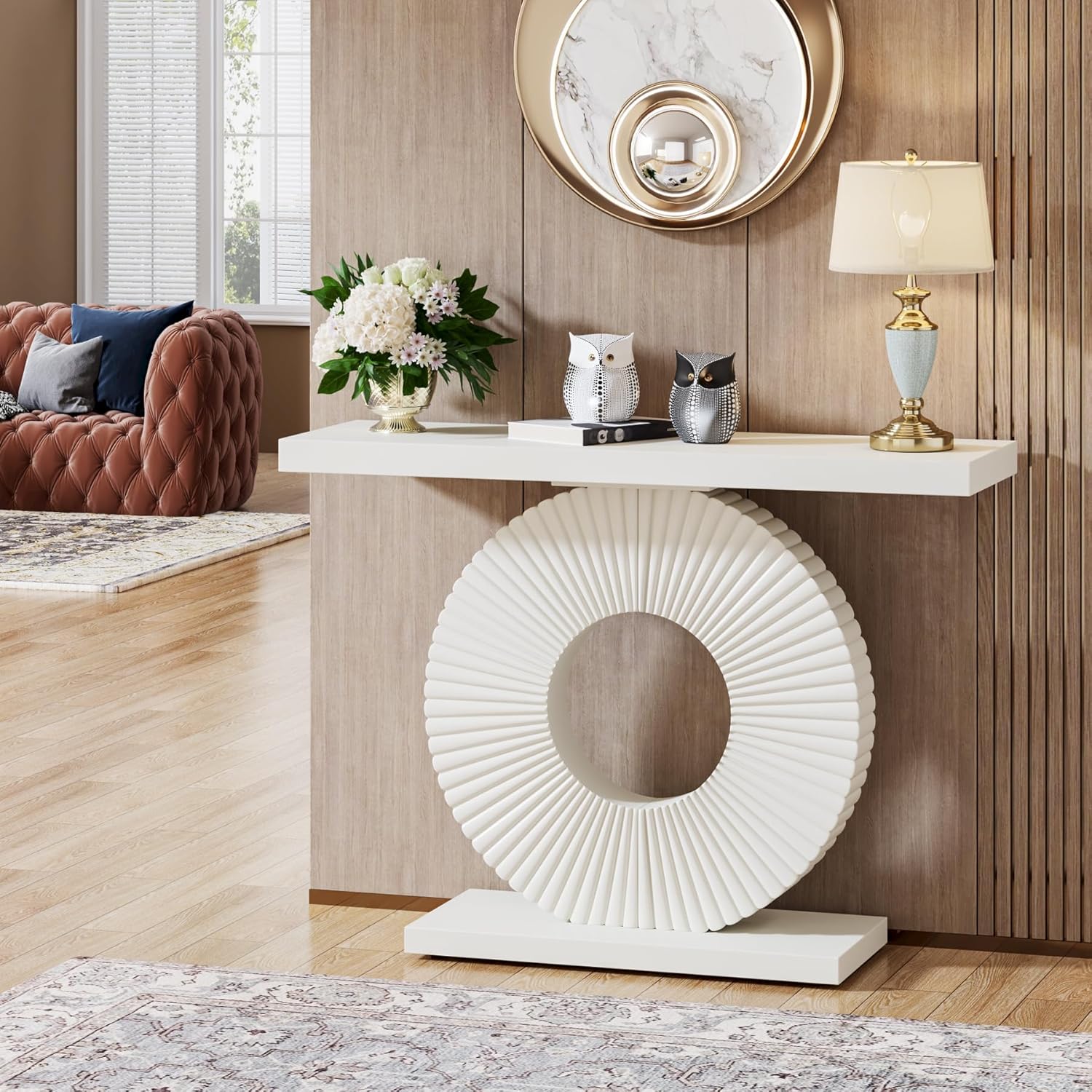 Tribesigns Mesa consola moderna con base geométrica, mesa de entrada de madera de 40 pulgadas, mesa de sofá estrecha y larga, mesa de acento contemporánea para sala de estar, entrada, pasillo