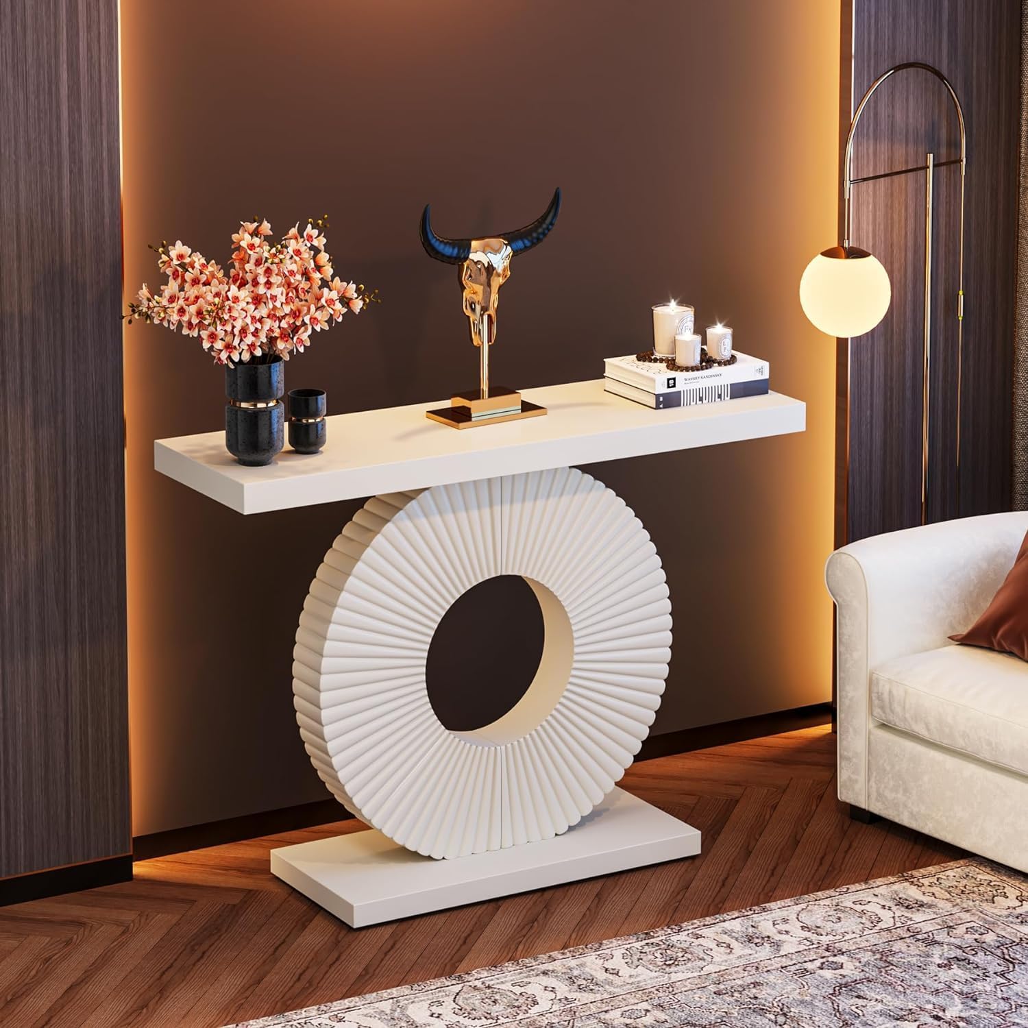Tribesigns Mesa consola moderna con base geométrica, mesa de entrada de madera de 40 pulgadas, mesa de sofá estrecha y larga, mesa de acento contemporánea para sala de estar, entrada, pasillo