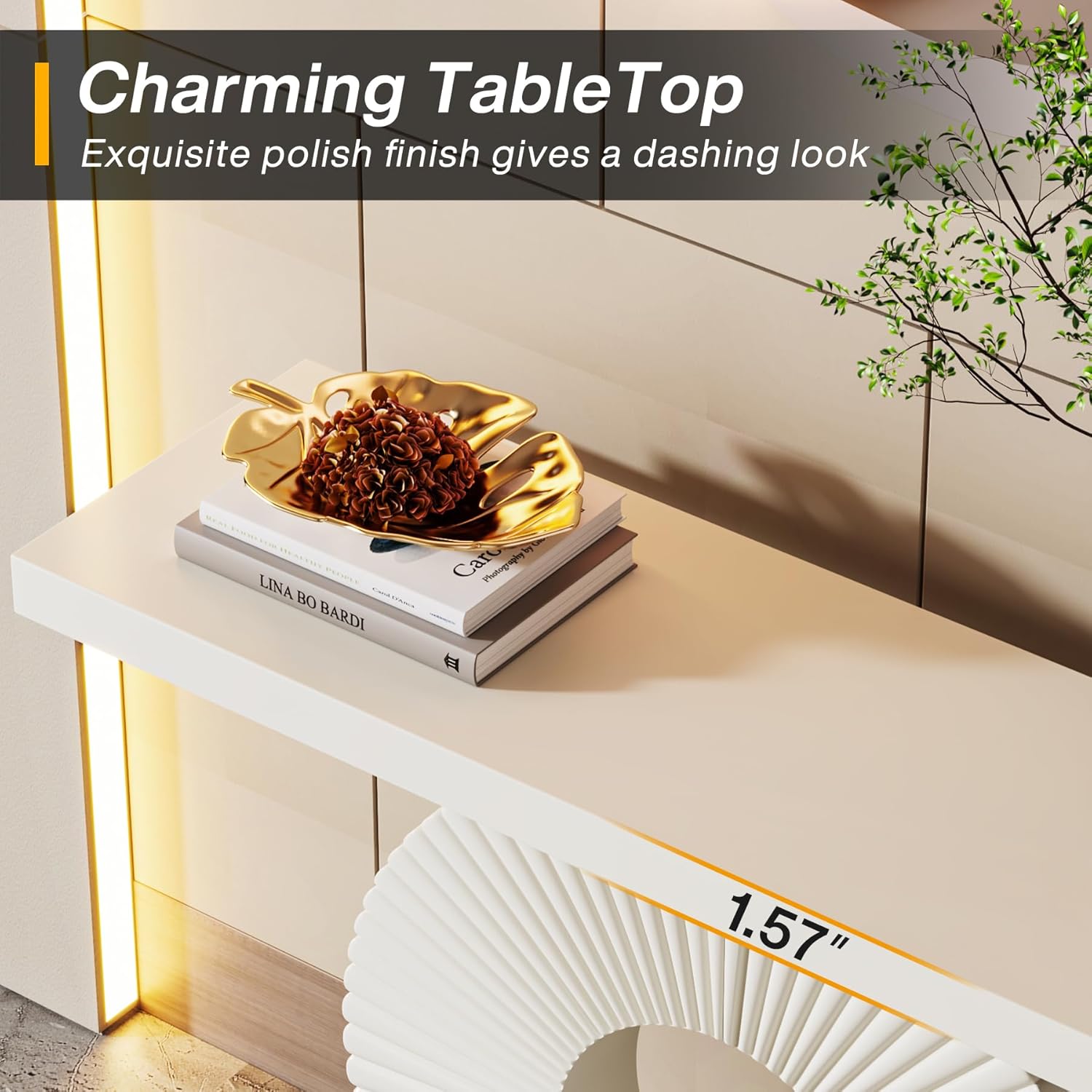 Tribesigns Mesa consola moderna con base geométrica, mesa de entrada de madera de 40 pulgadas, mesa de sofá estrecha y larga, mesa de acento contemporánea para sala de estar, entrada, pasillo