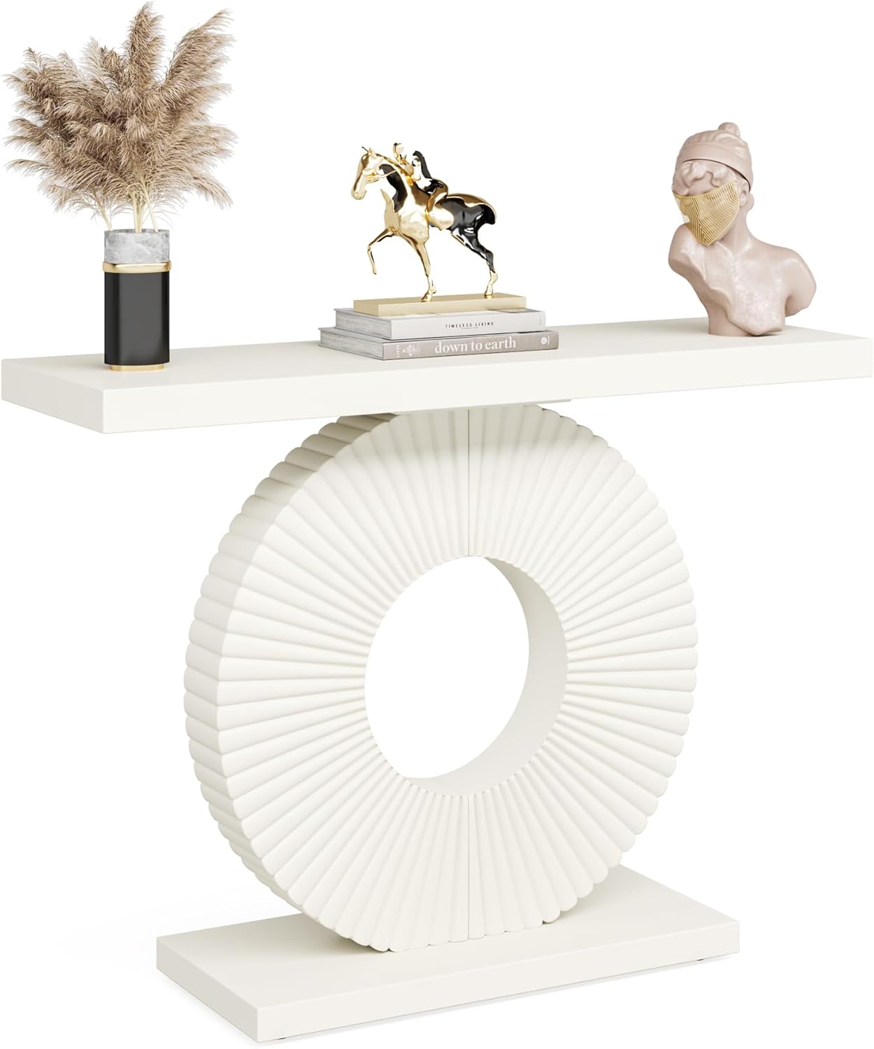 Tribesigns Mesa consola moderna con base geométrica, mesa de entrada de madera de 40 pulgadas, mesa de sofá estrecha y larga, mesa de acento contemporánea para sala de estar, entrada, pasillo