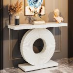 Tribesigns Mesa consola moderna con base geométrica, mesa de entrada de madera de 40 pulgadas, mesa de sofá estrecha y larga, mesa de acento contemporánea para sala de estar, entrada, pasillo