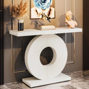 Tribesigns Mesa consola moderna con base geométrica, mesa de entrada de madera de 40 pulgadas, mesa de sofá estrecha y larga, mesa de acento contemporánea para sala de estar, entrada, pasillo
