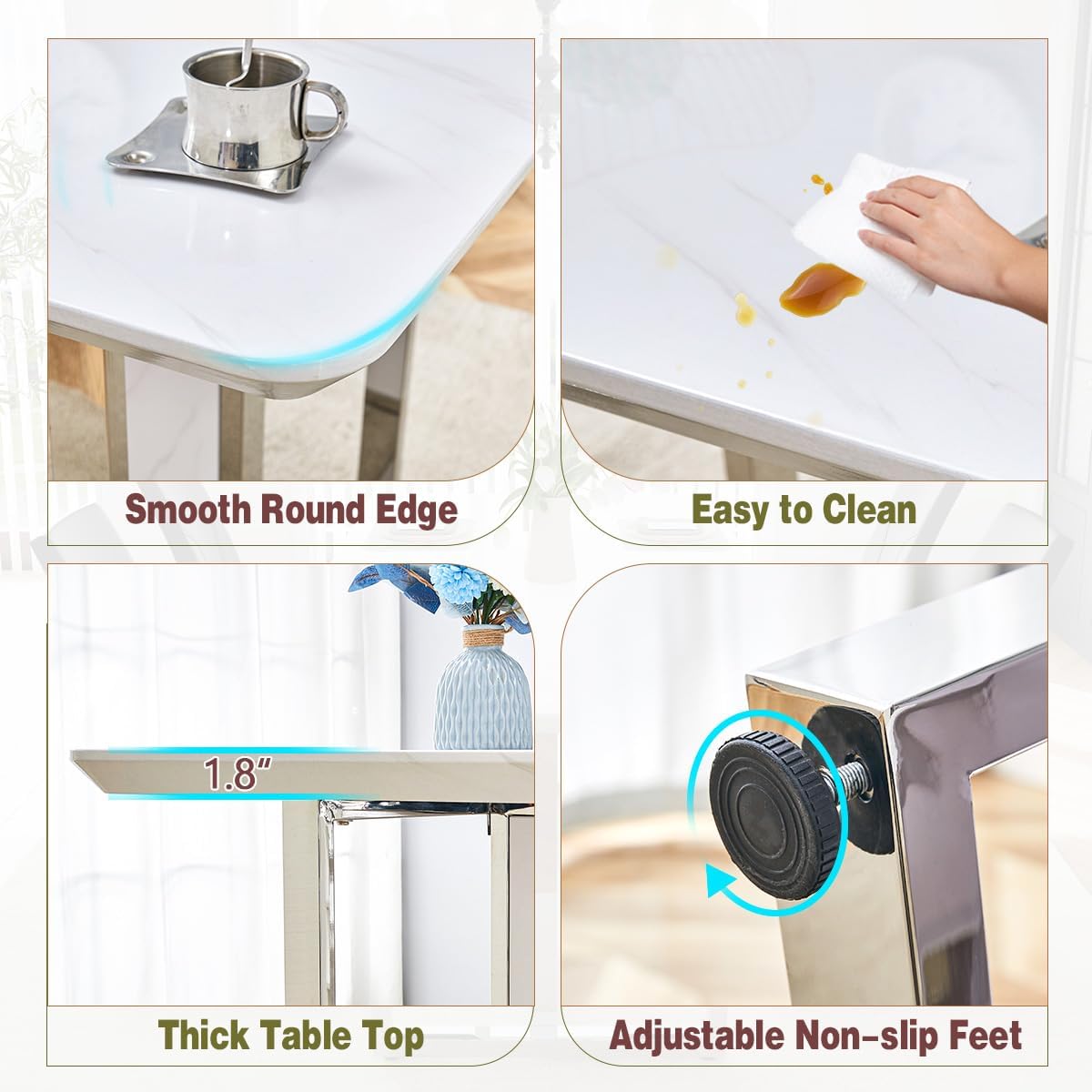 Juego de mesa de comedor MEMUY de 160 cm para 6, juego de mesa de comedor blanca con patas cromadas, juego de mesa de cocina y sillas de mármol sintético de 6, juego de mesa moderna para comedor, alto