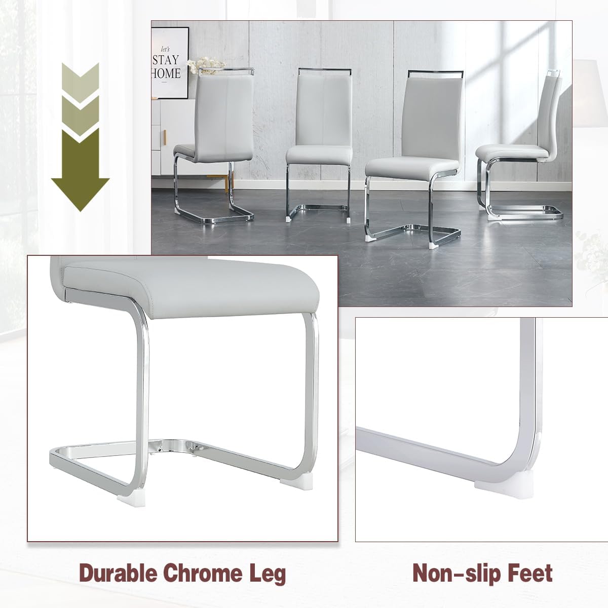 Juego de mesa de comedor MEMUY de 160 cm para 6, juego de mesa de comedor blanca con patas cromadas, juego de mesa de cocina y sillas de mármol sintético de 6, juego de mesa moderna para comedor, alto