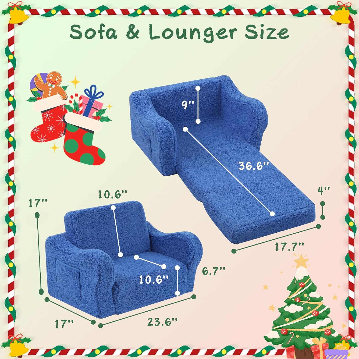 Sofá para niños, sofá de espuma abatible 2 en 1 con funda de sherpa suave, acogedora silla de descanso para juegos, azul cielo