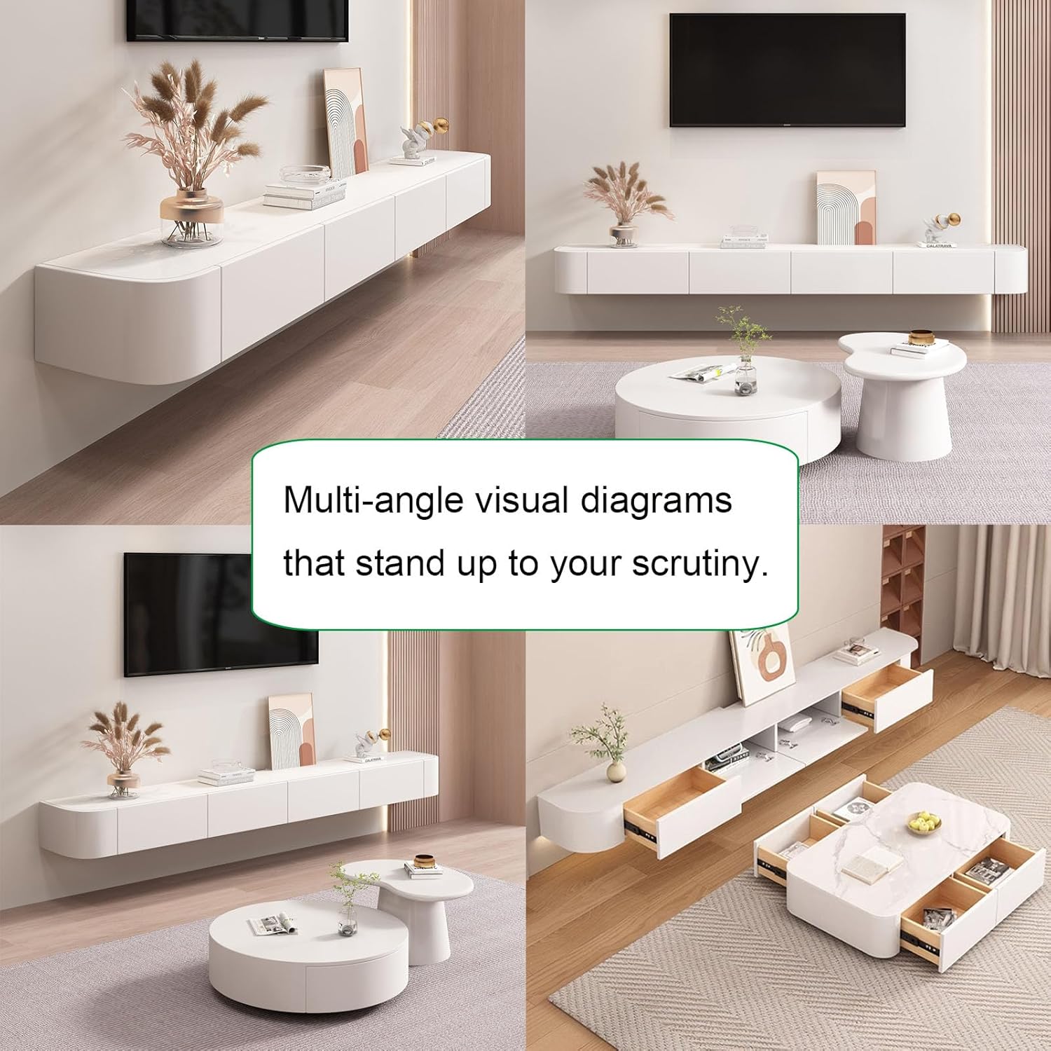 Multimueble  flotante para TV, estantes flotantes grandes de TV para montar en la pared, compartimento de almacenamiento múltiple, consola multimedia, gabinete de TV flotante debajo de la TV, banco