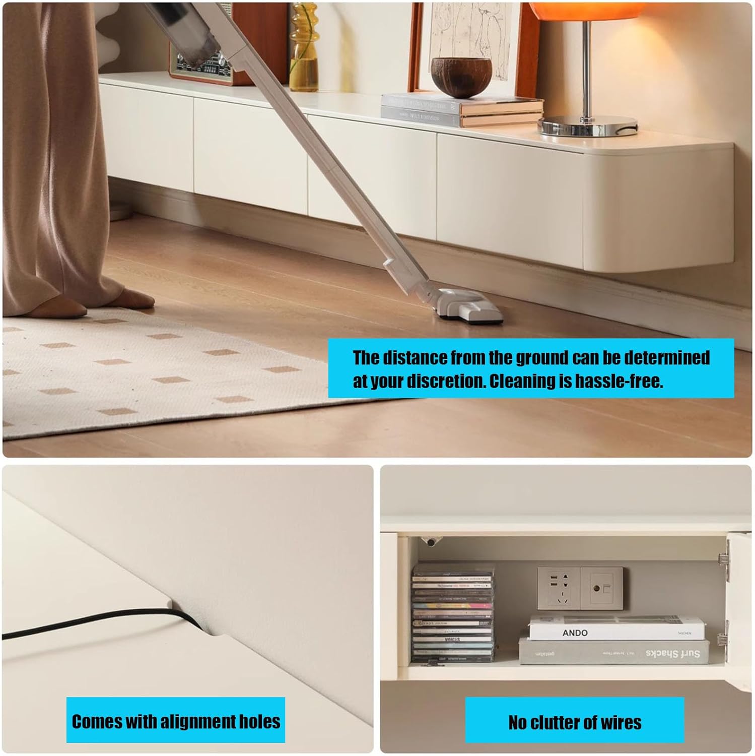 Multimueble  flotante para TV, estantes flotantes grandes de TV para montar en la pared, compartimento de almacenamiento múltiple, consola multimedia, gabinete de TV flotante debajo de la TV, banco