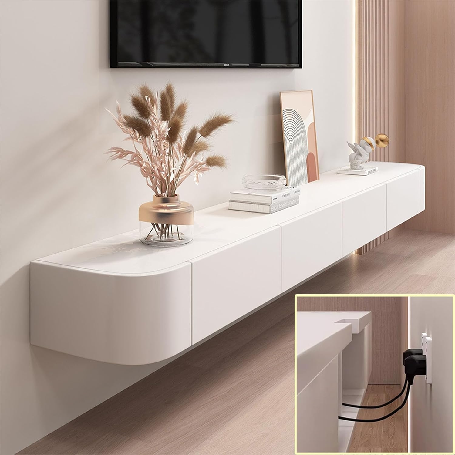 Multimueble  flotante para TV, estantes flotantes grandes de TV para montar en la pared, compartimento de almacenamiento múltiple, consola multimedia, gabinete de TV flotante debajo de la TV, banco