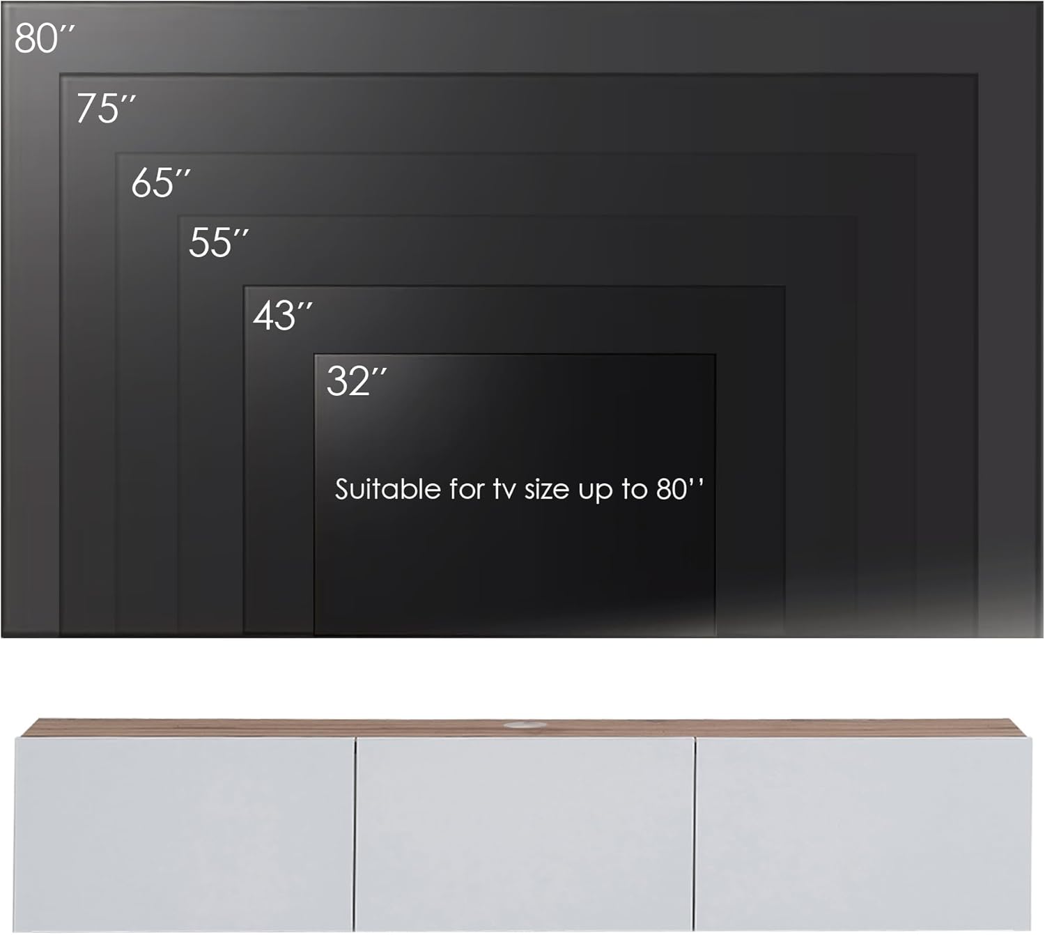 Consola de TV de pared, color blanco brillante, centro de entretenimiento con diseño flotante