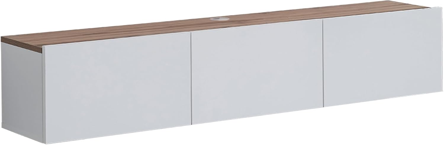 Consola de TV de pared, color blanco brillante, centro de entretenimiento con diseño flotante